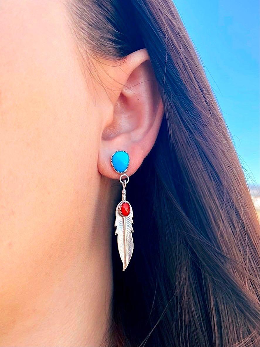 Feather Turquoise European And American Popular Imitation Thai Silver Earrings - Bills Deals gifts&accessories