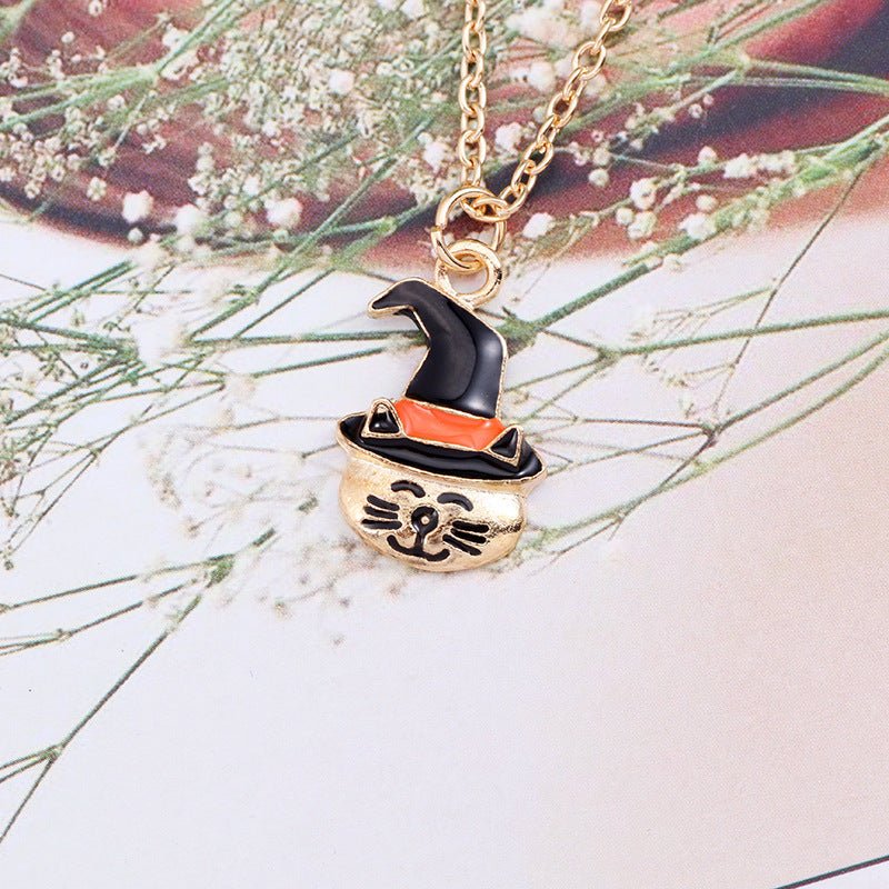 Halloween Oil Drop Pumpkin Cat Necklace Creative Clavicle Chain Pendant Fashion Jewelry Accessories - Bills Deals Halloween decorations