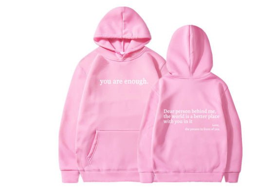 Dear Person Behind Me,the World Is A Better Place,with You In It,love,the Person In Front Of You,Women's Plush Letter Printed Kangaroo Pocket Drawstring Printed Hoodie Unisex Trendy Hoodies - Bills Deals Hoodies