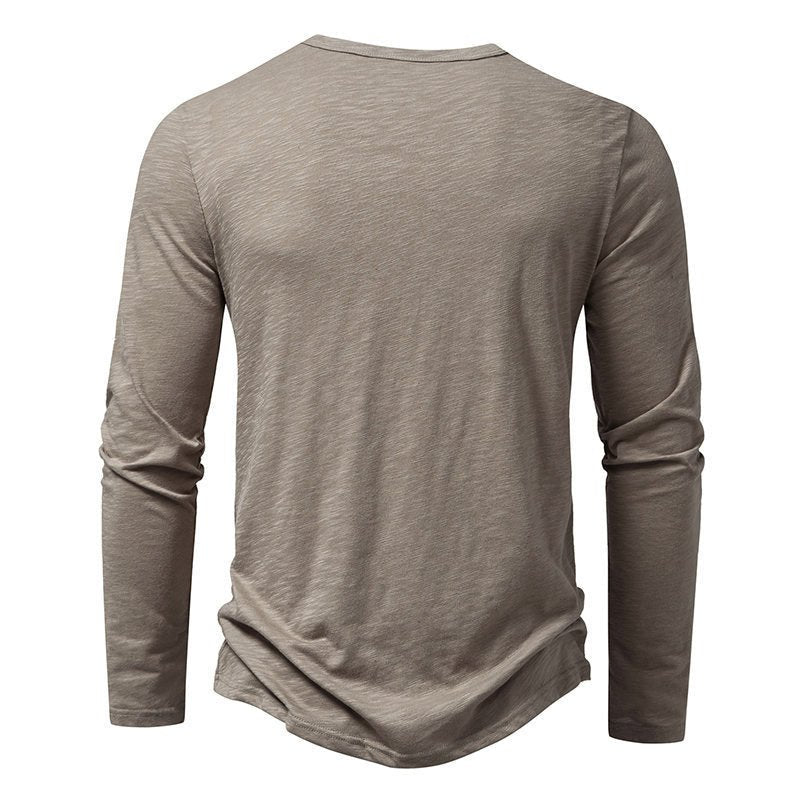 Men's Long - sleeved T-shirt Fashion Casual Solid Color Pullover Button Top Autumn And Spring Clothing - Bills Deals Men's clothing