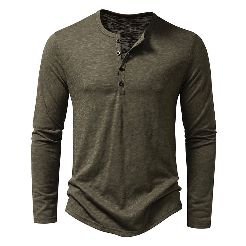 Men's Long - sleeved T-shirt Fashion Casual Solid Color Pullover Button Top Autumn And Spring Clothing - Bills Deals Men's clothing