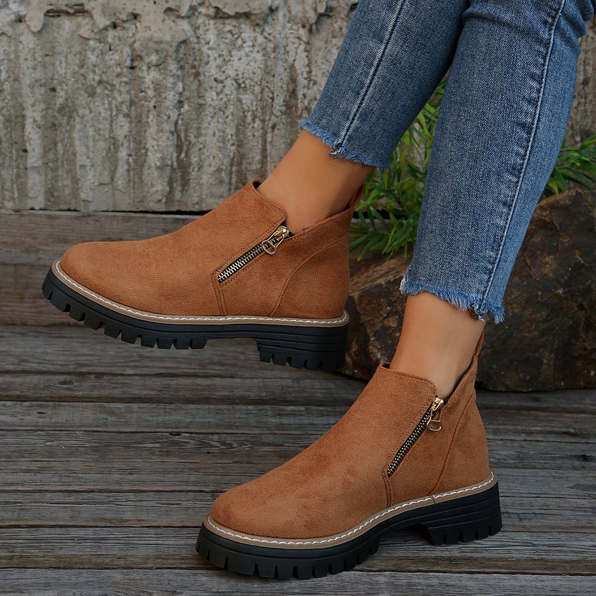 Fashion Ankle Boots With Side Zipper Ins Chunky Boots Autumn Winter Suede Shoes Women - Bills Deals shoes slide on boots