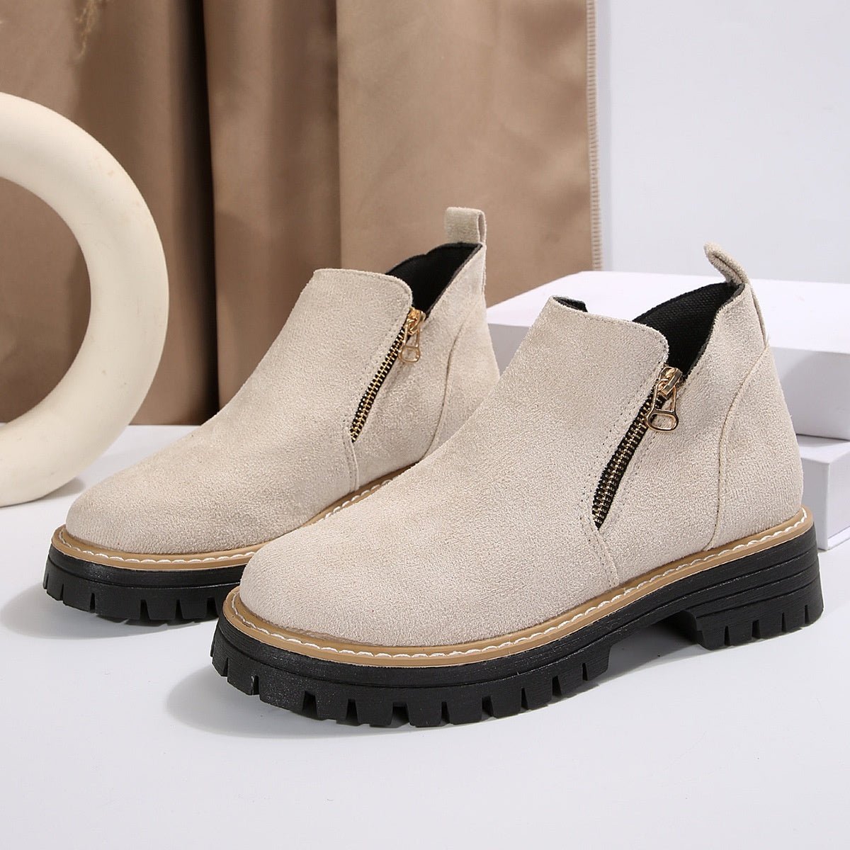 Fashion Ankle Boots With Side Zipper Ins Chunky Boots Autumn Winter Suede Shoes Women - Bills Deals shoes slide on boots