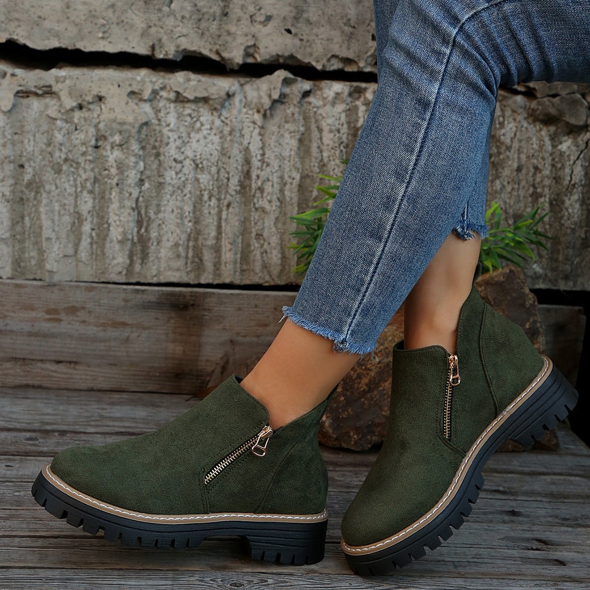 Fashion Ankle Boots With Side Zipper Ins Chunky Boots Autumn Winter Suede Shoes Women - Bills Deals shoes slide on boots