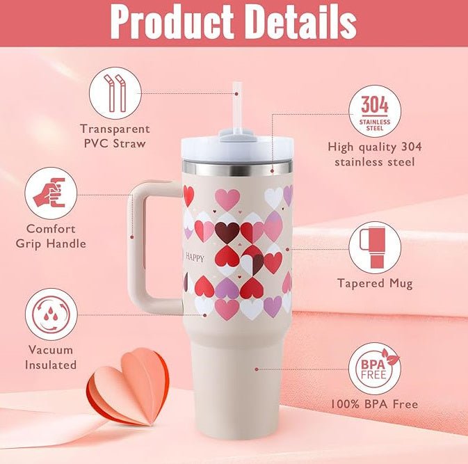Stainless Steel Insulated Tumbler with Straw and Handle, 40 oz - Perfect Gift for Valentine's Day!tumbler cups