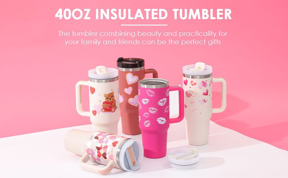 Stainless Steel Insulated Tumbler with Straw and Handle, 40 oz - Perfect Gift for Valentine's Day!tumbler cups