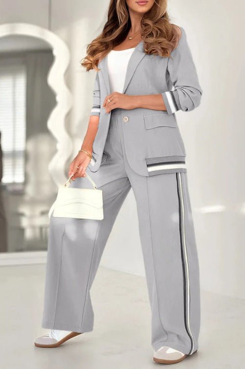 2 Pcs Set Women Suit Coat Pants Suit Lapel Long Sleeves Lady Jacket Wide Leg High Waist Trousers Female Commuting Office Outfit - Bills Deals Women's clothing