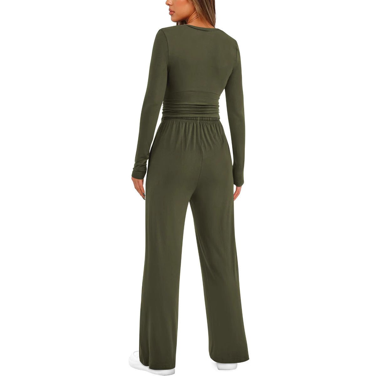 2 Pieces Women's Suit Autumn Winte Long Sleeve Tops High Waisted Wide Leg Pants Sportswear Female Clothes Solid Color Casual Suit - Bills Deals Women's clothing