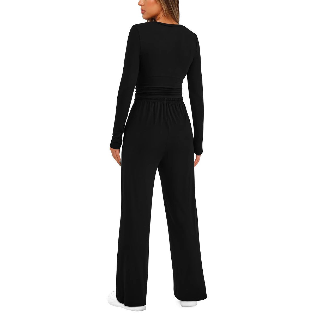 2 Pieces Women's Suit Autumn Winte Long Sleeve Tops High Waisted Wide Leg Pants Sportswear Female Clothes Solid Color Casual Suit - Bills Deals Women's clothing