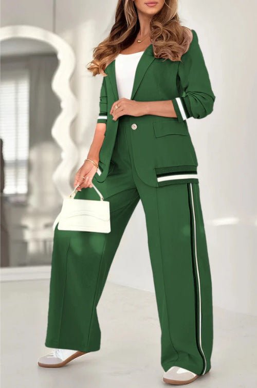 2 Pcs Set Women Suit Coat Pants Suit Lapel Long Sleeves Lady Jacket Wide Leg High Waist Trousers Female Commuting Office Outfit - Bills Deals Women's clothing