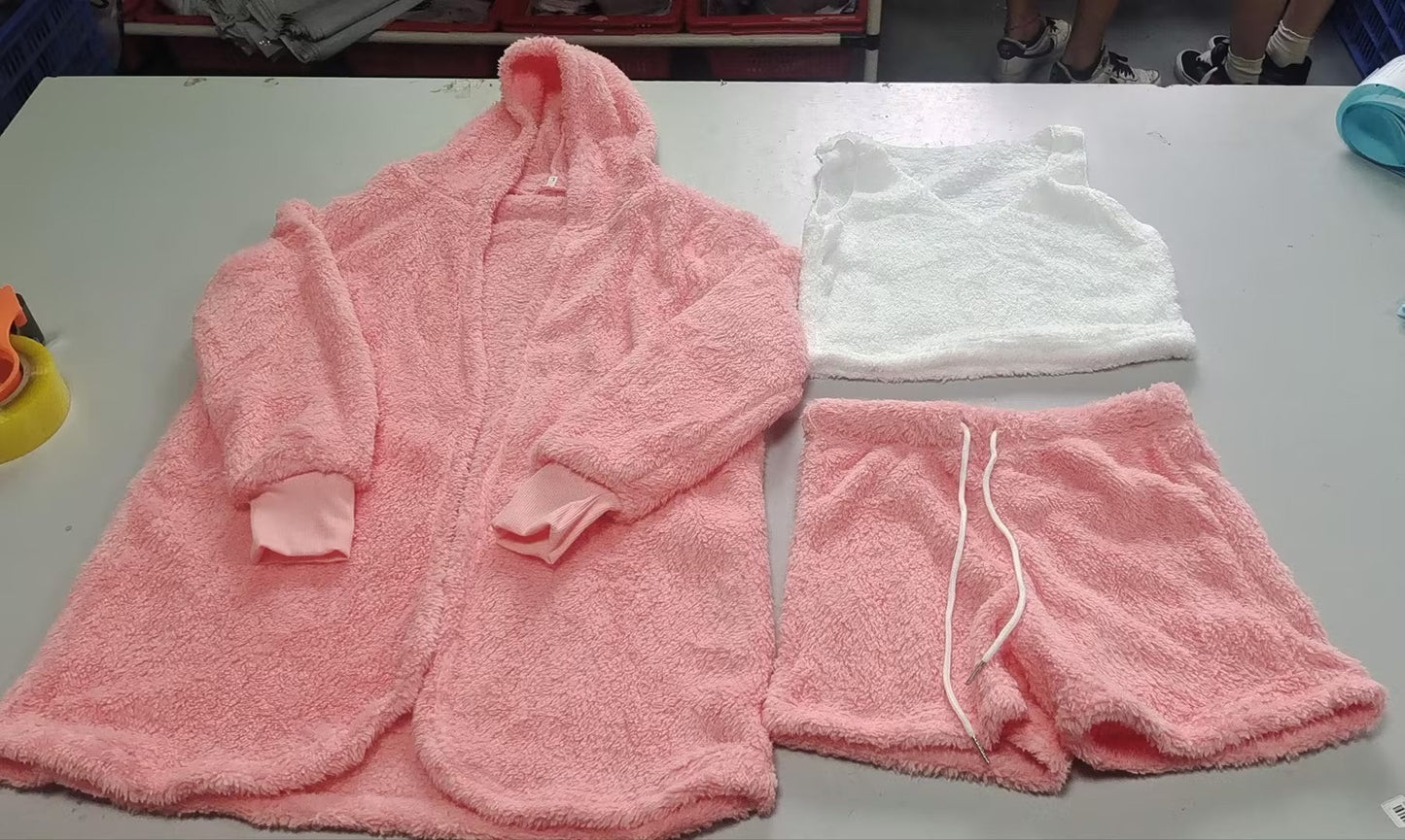 3pcs Womens Clothing Long Sleeve Crop Tank Top And Drawstring Shorts Pajama Set - Bills Deals Women's clothing