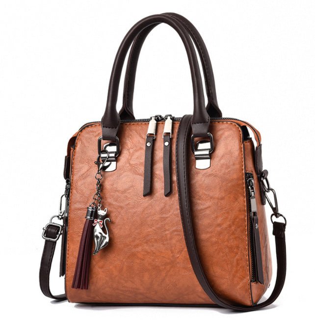 Vintage Handbag Women PU Leather Tassel Top - handle Bag Fashion Lady Tote Luxury Large Capacity Shoulder Bag - Bills Deals Women's clothing