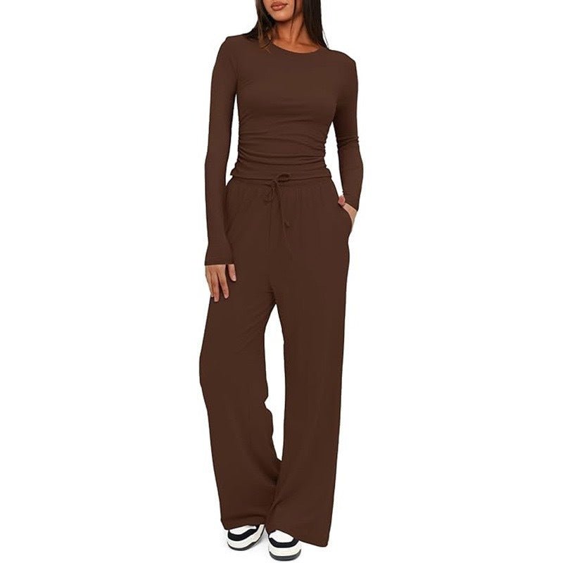 2 Pieces Women's Suit Autumn Winte Long Sleeve Tops High Waisted Wide Leg Pants Sportswear Female Clothes Solid Color Casual Suit - Bills Deals Women's clothing