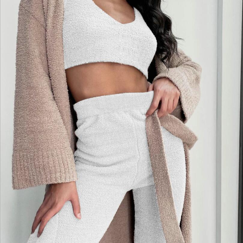 3pcs Womens Clothing Long Sleeve Crop Tank Top And Drawstring Shorts Pajama Set - Bills Deals Women's clothing