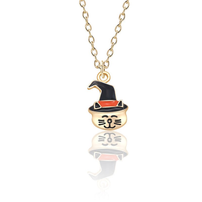 Halloween Oil Drop Pumpkin Cat Necklace Creative Clavicle Chain Pendant Fashion Jewelry Accessories - Bills Deals Halloween decorations