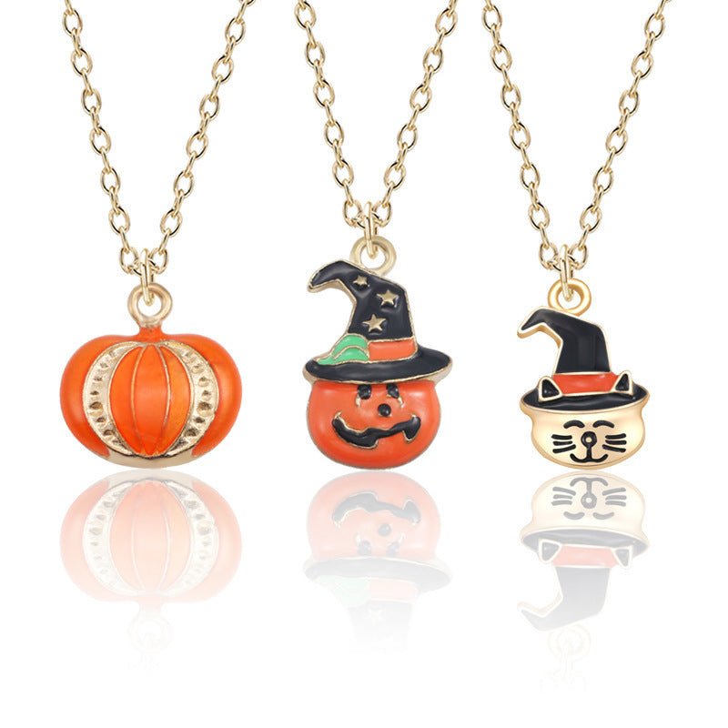Halloween Oil Drop Pumpkin Cat Necklace Creative Clavicle Chain Pendant Fashion Jewelry Accessories - Bills Deals Halloween decorations
