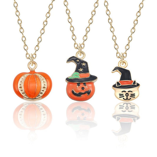 Halloween Oil Drop Pumpkin Cat Necklace Creative Clavicle Chain Pendant Fashion Jewelry Accessories - Bills Deals Halloween decorations
