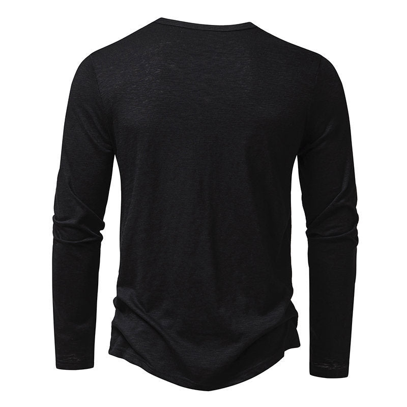 Men's Long - sleeved T-shirt Fashion Casual Solid Color Pullover Button Top Autumn And Spring Clothing - Bills Deals Men's clothing