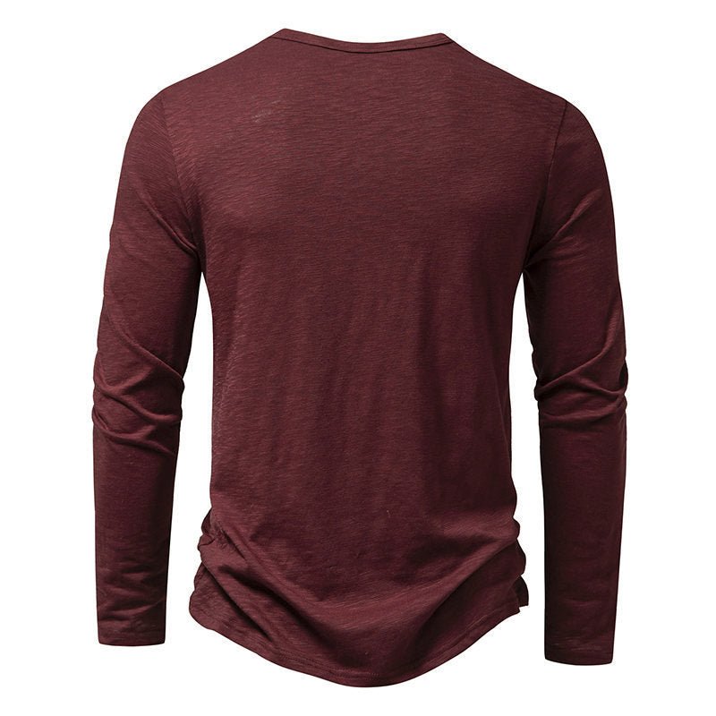 Men's Long - sleeved T-shirt Fashion Casual Solid Color Pullover Button Top Autumn And Spring Clothing - Bills Deals Men's clothing
