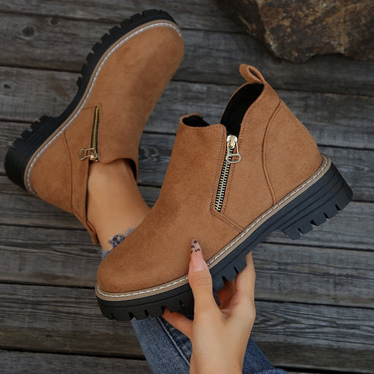 Fashion Ankle Boots With Side Zipper Ins Chunky Boots Autumn Winter Suede Shoes Women - Bills Deals shoes slide on boots