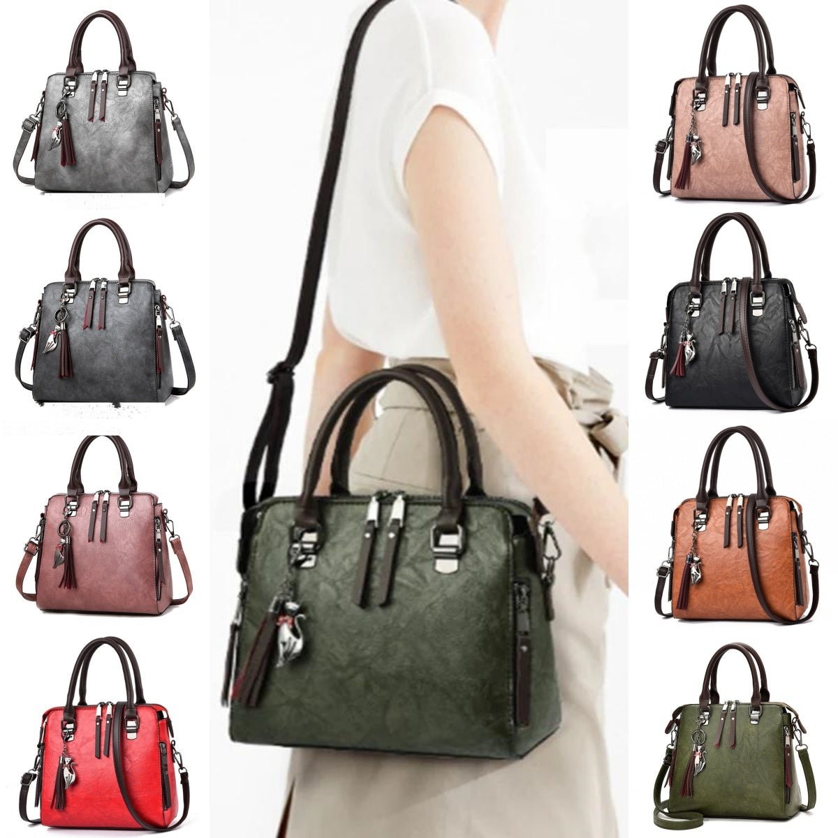 Vintage Handbag Women PU Leather Tassel Top - handle Bag Fashion Lady Tote Luxury Large Capacity Shoulder Bag - Bills Deals Women's clothing