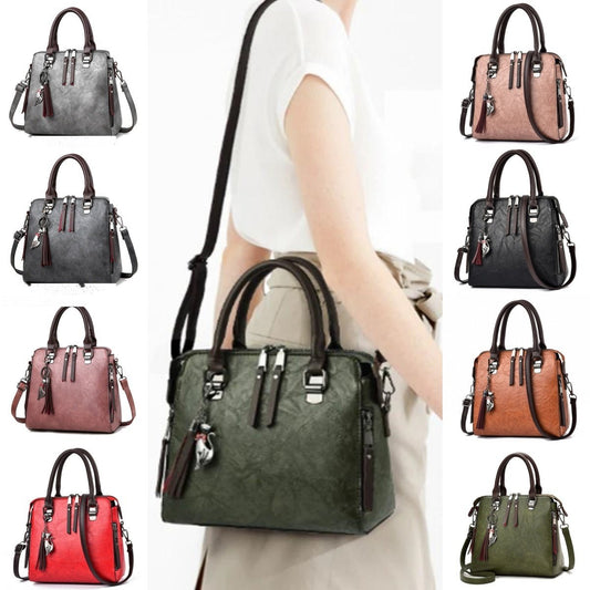 Vintage Handbag Women PU Leather Tassel Top - handle Bag Fashion Lady Tote Luxury Large Capacity Shoulder Bag - Bills Deals Women's clothing
